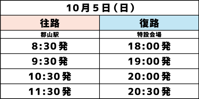 郡山駅発着シャトルバス 10.5(日)